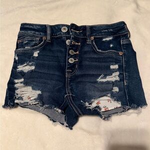 American Eagle Outfitters Dark Blue Distressed Jean Shorts